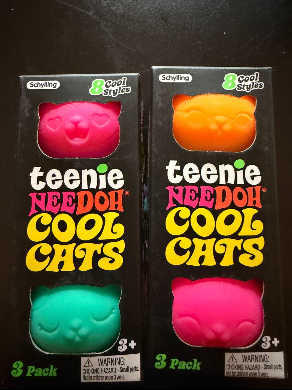 2 Nee Doh Schylling Teenie Cool Cats 3-pk Squishy Sensory Toys Orange Purple C